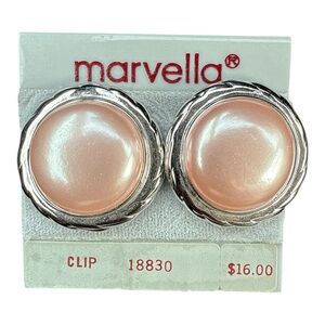 Vintage Marvella Faux Pearl Clip Earrings On Original Card